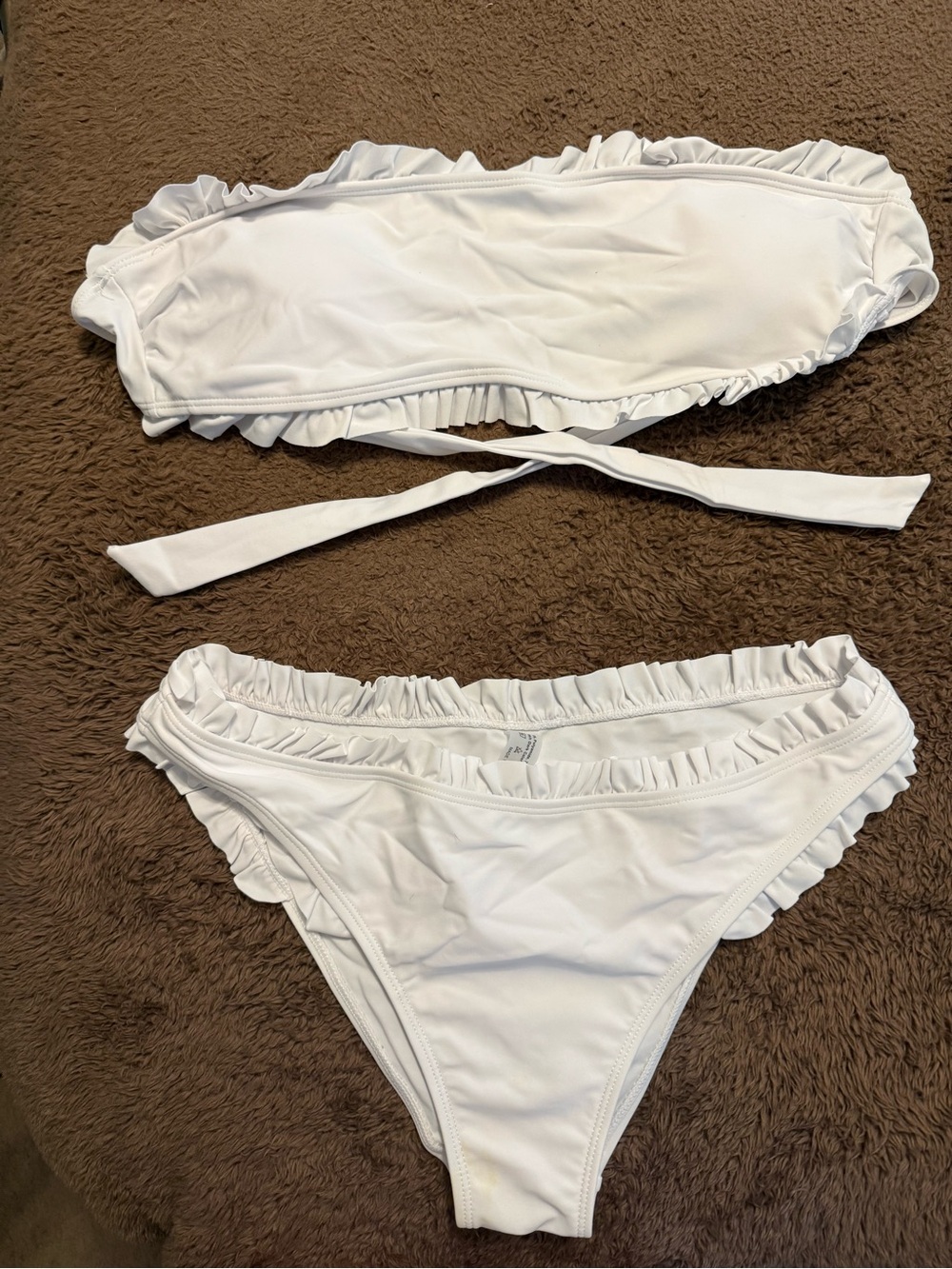 SHEIN White Ruffle Bandeau Bikini Set